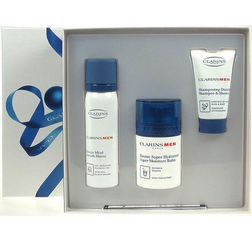 Clarins Men Hydration  130ml 50ml Super Moisture Balm   50ml Smooth Shave   30ml Shampoo And Shower